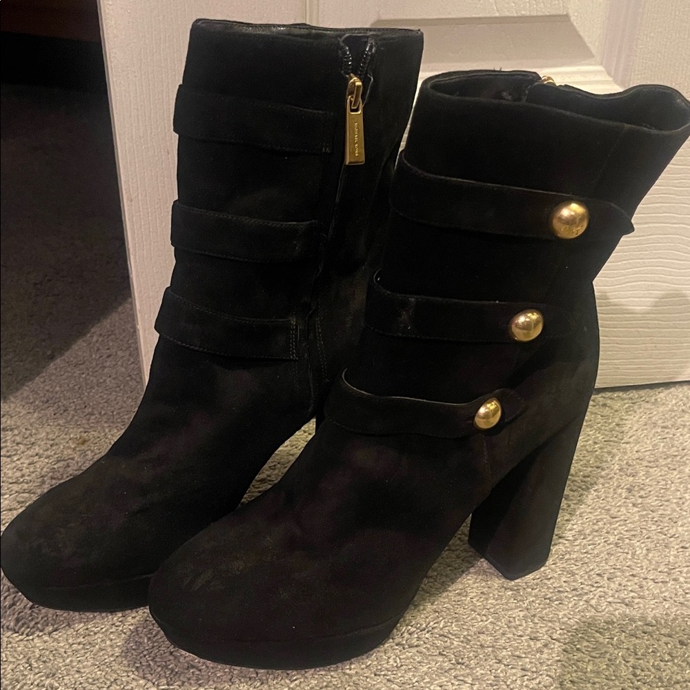 Michael Kors Elegant Black Ankle Boots with Gold Accents